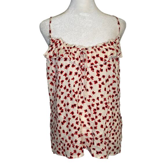 Billabong cream & red floral print tank top size L - Picture 1 of 12